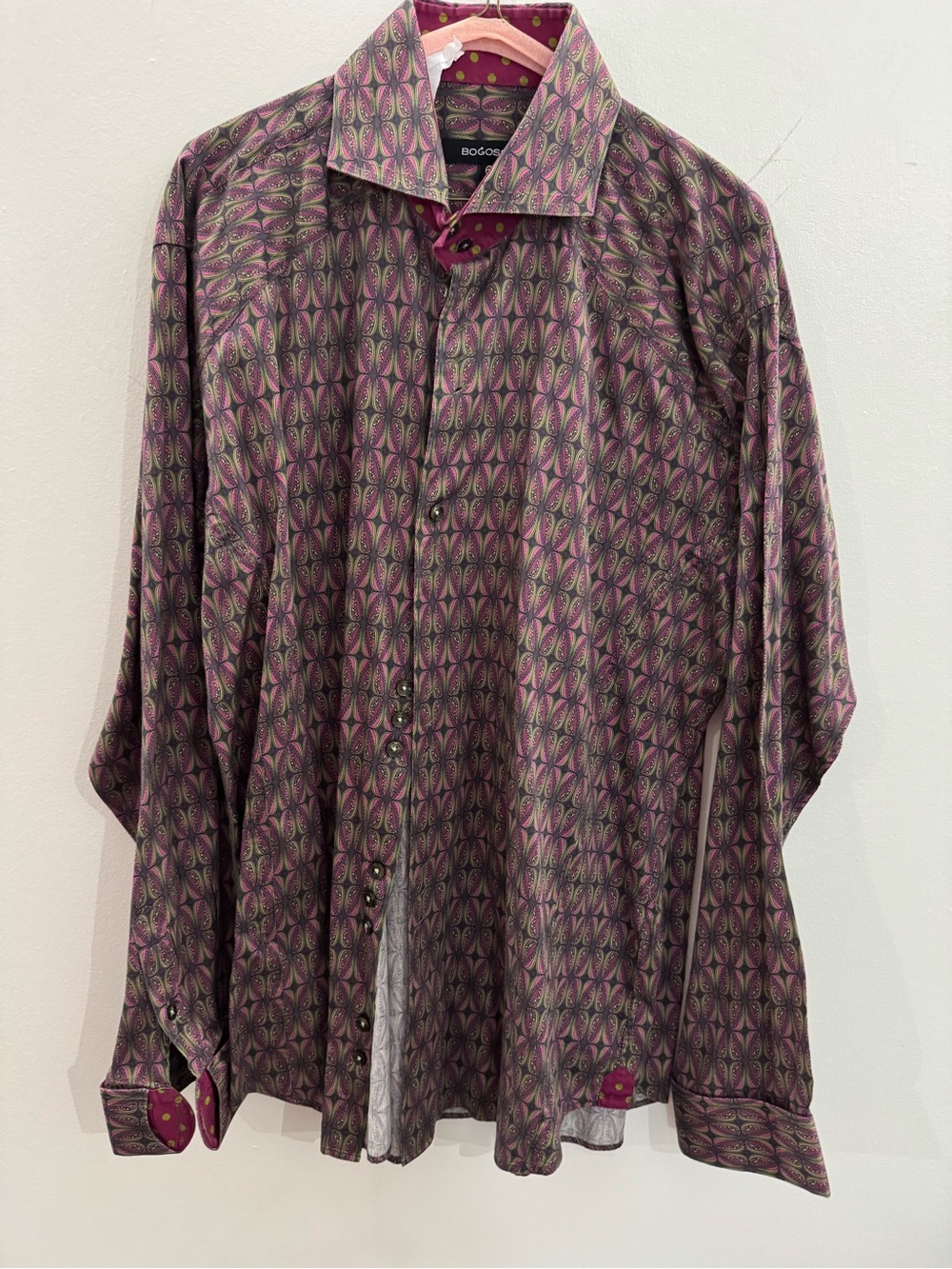 Bogosse Women's Button-Up Shirt in Pink & Olive Geometric Print